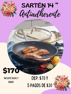 Princess House 14" Nonstick Skillet in Black with Stainless Handle and Glass Lid